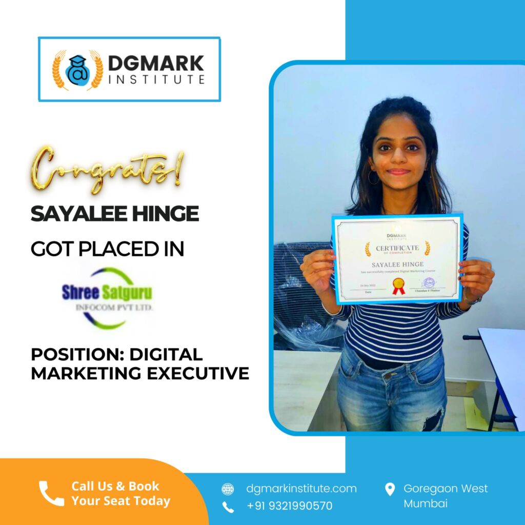 Digital Sayali Hinge Job Placement after Digital Marketing Course in Mumbai